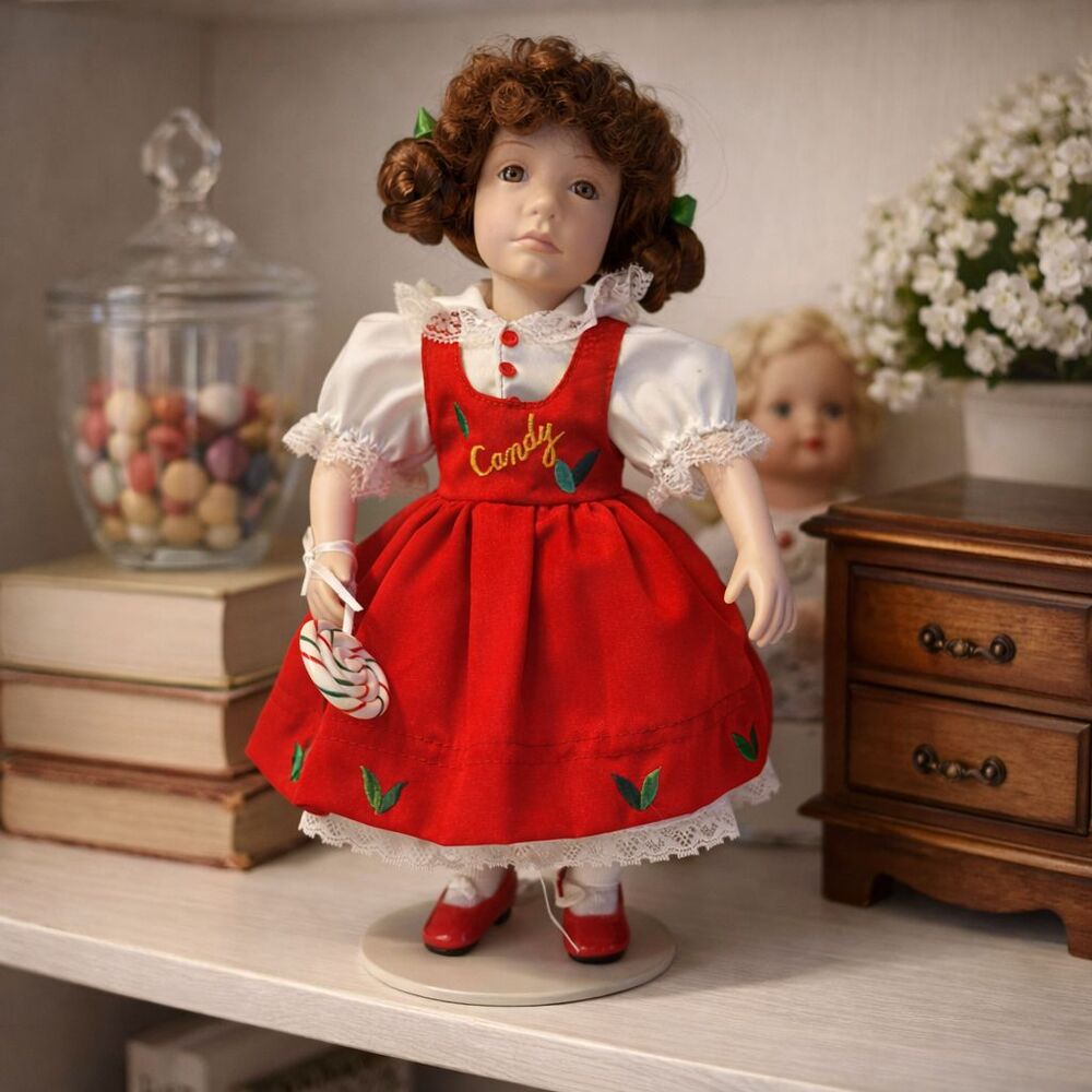 Vintage Porcelain Candy Doll Holiday Display Lace Dress Classic Collectible